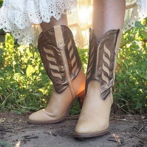 Vintage Frye Cowboy Boots - Metallic Gold/Copper